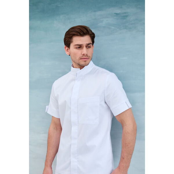 Рубашка мужская, со стойкой, с коротким рукавом, белый, 50 - фото 4