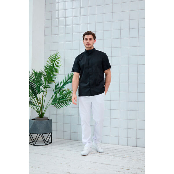 Рубашка мужская Dr. Nice, со стойкой, с коротким рукавом, черный, 54 - фото 1
