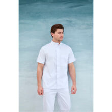 Рубашка мужская, со стойкой, с коротким рукавом, белый, 52