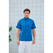 Рубашка мужская, со стойкой, с коротким рукавом, голубой, 48