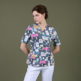 Туника женская Тезис TZ305, принт "Котики и собачки", 48