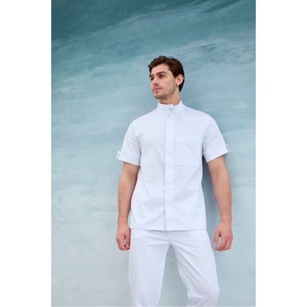 Рубашка мужская, со стойкой, с коротким рукавом, белый, 54 - фото 3