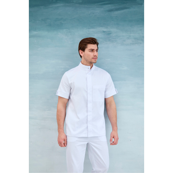 Рубашка мужская, со стойкой, с коротким рукавом, белый, 54 - фото 0