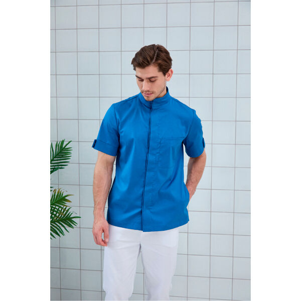 Рубашка мужская, со стойкой, с коротким рукавом, голубой, 56 - фото 3