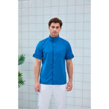 Рубашка мужская, со стойкой, с коротким рукавом, голубой, 50