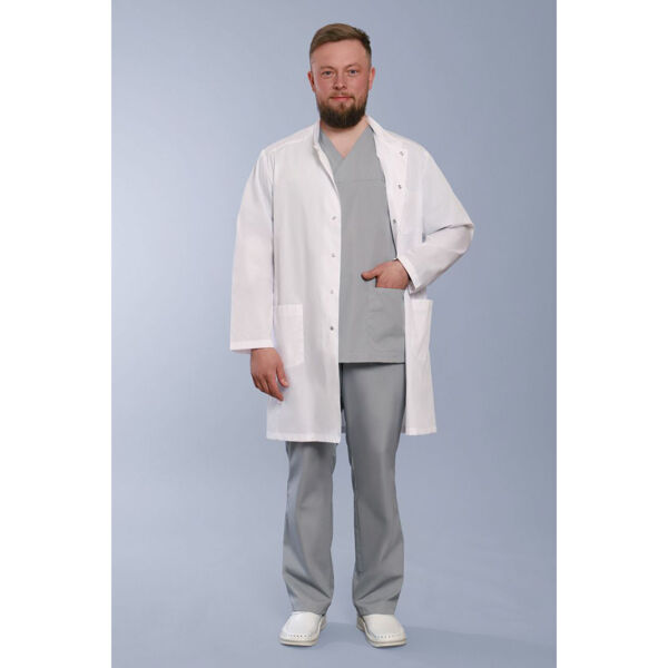 Халат мужской 550, длинный рукав, белый, 48 - фото 0