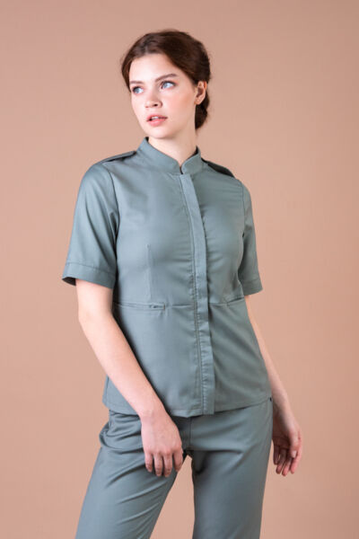 Рубашка женская на молнии TZ400, оливковый, 48 - фото 5