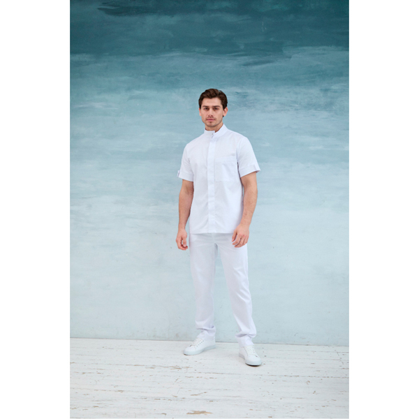 Рубашка мужская, со стойкой, с коротким рукавом, белый, 48 - фото 2