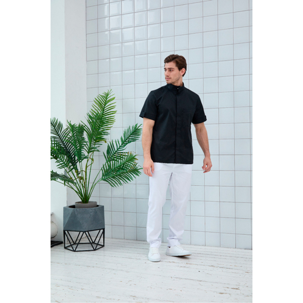 Рубашка мужская, со стойкой, с коротким рукавом, черный, 50 - фото 2