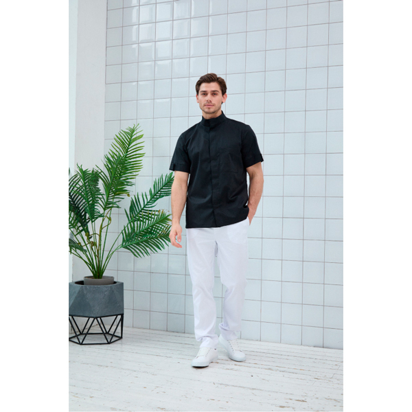 Рубашка мужская Dr. Nice, со стойкой, с коротким рукавом, черный, 56 - фото 1