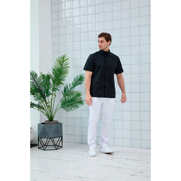 Рубашка мужская, со стойкой, с коротким рукавом, черный, 54 - фото 2