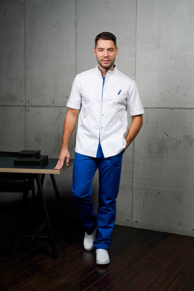 Блуза мужская «Алекс», белая с васильком, 46 - фото 1