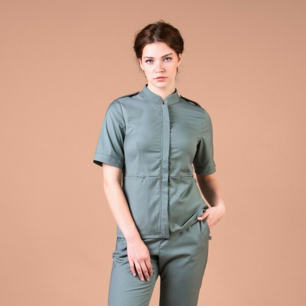Рубашка женская на молнии TZ400, оливковый, 42 - фото 0