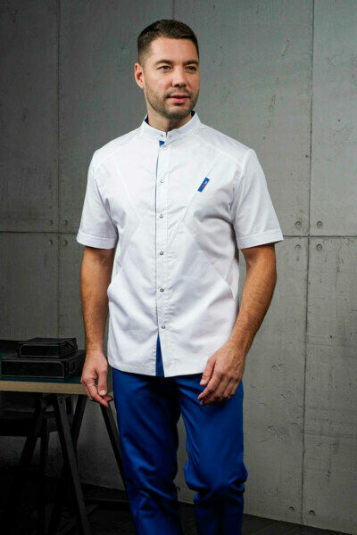 Блуза мужская «Алекс», белая с васильком, 50 - фото 0