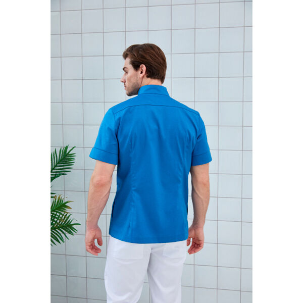 Рубашка мужская, со стойкой, с коротким рукавом, голубой, 56 - фото 2