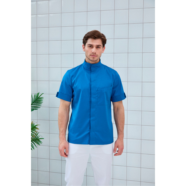 Рубашка мужская, со стойкой, с коротким рукавом, голубой, 54 - фото 0