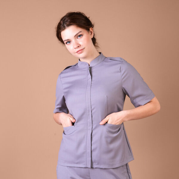 Рубашка женская на молнии TZ400, серо-бежевый, 48 - фото 1