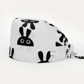 Шапочка медицинская, принт "Зайчики", белый