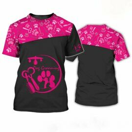 Футболка женская, принт "Dog Grooming", розовый, M