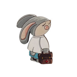 Значок "Зайка с портфелем", голубой