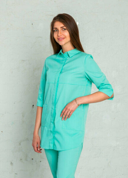 Рубашка женская на кнопках, аквамарин, 54 - фото 0