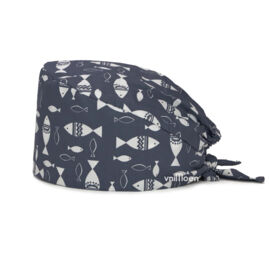 Шапочка медицинская, принт "Рыбы", серая