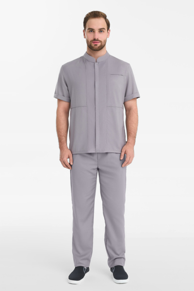 Рубашка мужская на молнии Тезис TZ700, серо-бежевый, 56 - фото 3