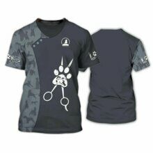 Футболка женская, принт "Dog Grooming", серый, XL