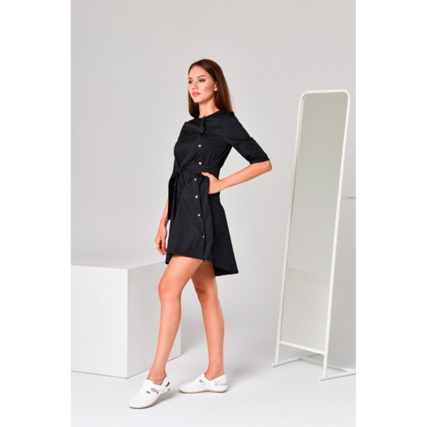 Халат женский на кнопках с поясом, черный, 54 - фото 1