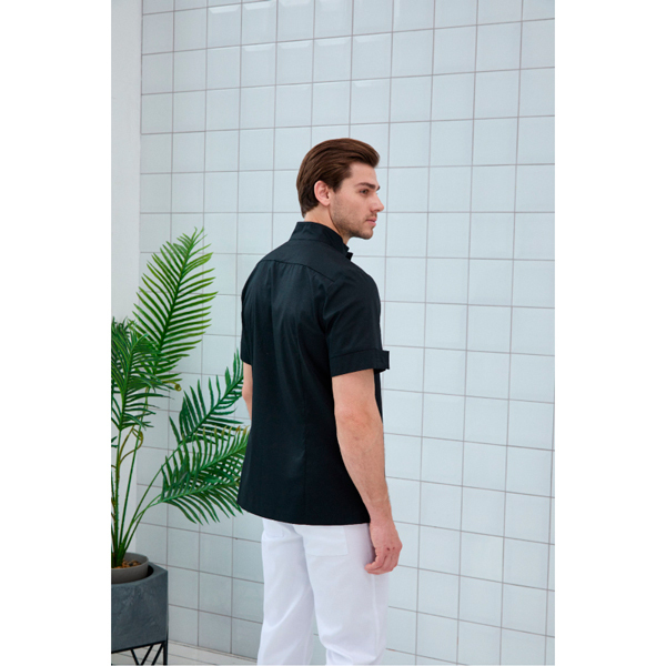 Рубашка мужская Dr. Nice, со стойкой, с коротким рукавом, черный, 54 - фото 3