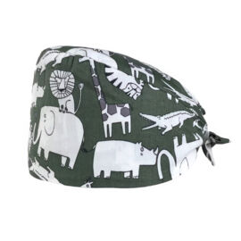 Шапочка медицинская, принт "Животные", зеленый