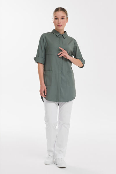 Рубашка женская на кнопках Тезис TZ450, оливковый, 56 - фото 3