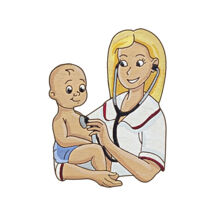 Значок "Педиатр с малышом", блондинка, голубой