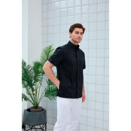 Рубашка мужская, со стойкой, с коротким рукавом, черный, 48