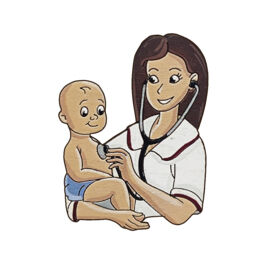 Значок "Педиатр с малышом", брюнетка, голубой