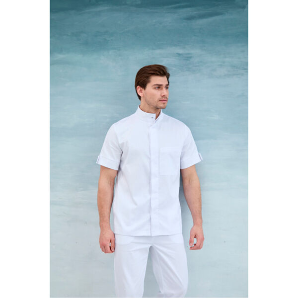 Рубашка мужская, со стойкой, с коротким рукавом, белый, 54 - фото 0