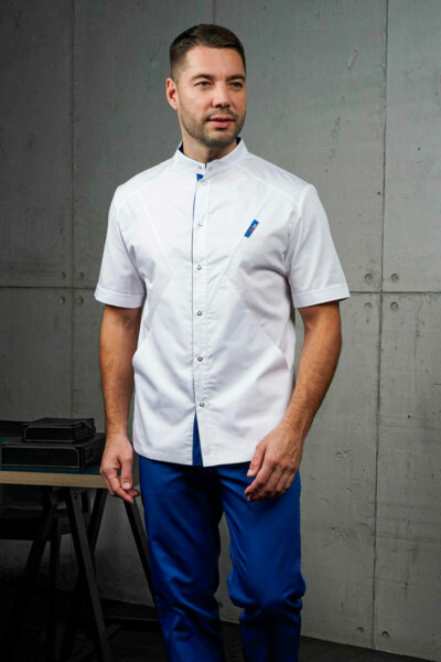 Блуза мужская «Алекс», белая с васильком, 46 - фото 0