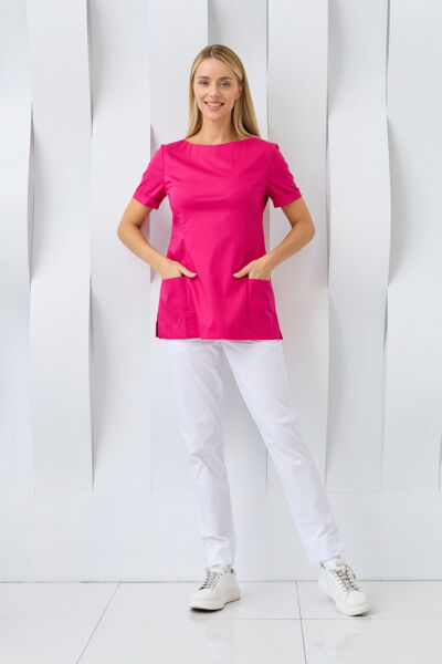 Туника женская Dr. Nice с молнией сзади, короткий рукав, малиновый, 50 - фото 3