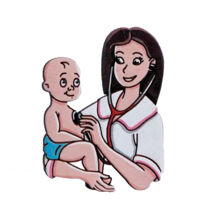 Значок "Педиатр с малышом", брюнетка с прямыми волосами
