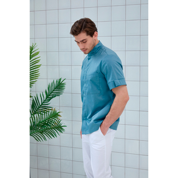 Рубашка мужская Dr. Nice, со стойкой, с коротким рукавом, деним, 54 - фото 2