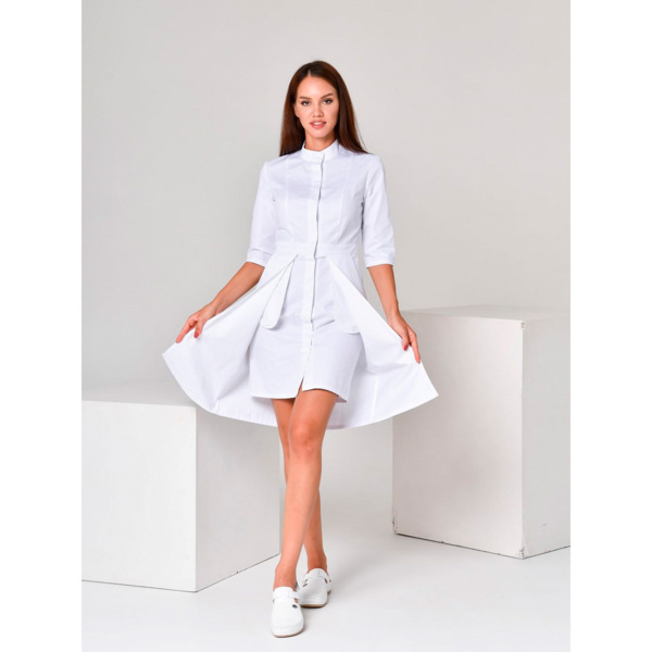 Халат женский с двойной юбкой, белый, 54 - фото 2