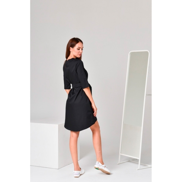 Халат женский на кнопках с поясом, черный, 50 - фото 3