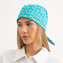 Шапочка медицинская, принт "Зубы", голубой