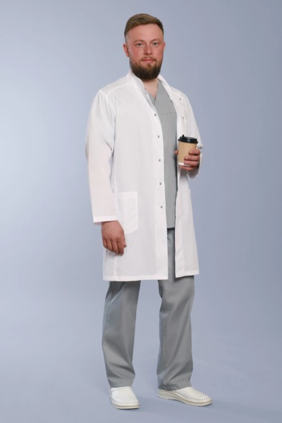 Халат мужской 550, длинный рукав, белый, 50 - фото 1