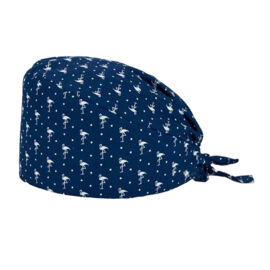 Шапочка медицинская, принт "Фламинго", синий