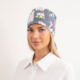 Шапочка медицинская Тезис TZ002, принт "Котики и собачки", серый
