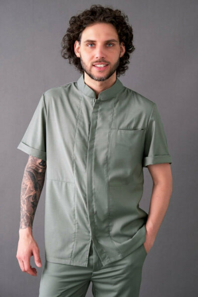 Рубашка мужская на молнии Тезис TZ700, оливковый, 54