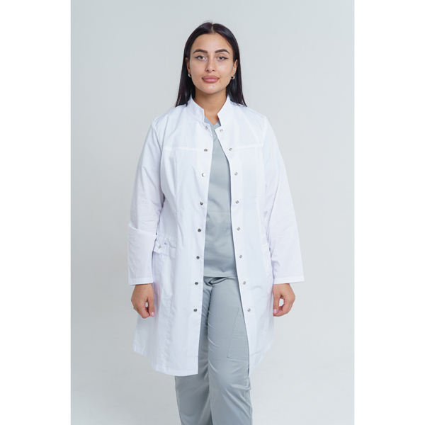 Халат женский на кнопках 248 Ultra, длинный рукав, белый, 54 - фото 0