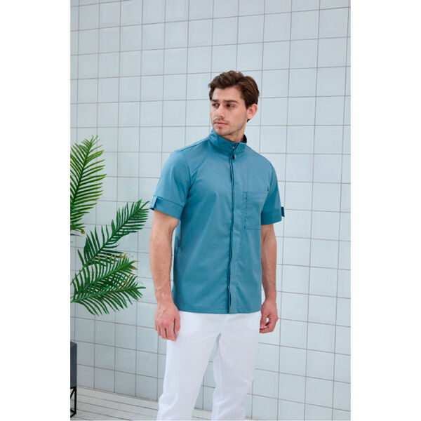 Рубашка мужская Dr. Nice, со стойкой, с коротким рукавом, деним, 48 - фото 0