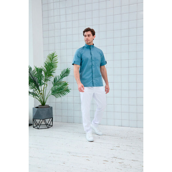 Рубашка мужская Dr. Nice, со стойкой, с коротким рукавом, деним, 50 - фото 1